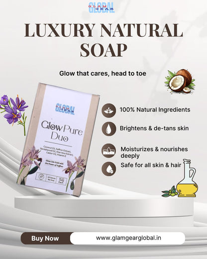 Glow Pure Duo – Luxury Handmade De-Tan Soap with Saffron & Sandalwood (Pack of 2)
